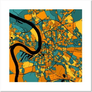 Dusseldorf Map Pattern in Orange & Teal Posters and Art